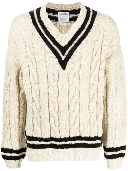  Visvim Cable-knit V-neck Jumper - White 