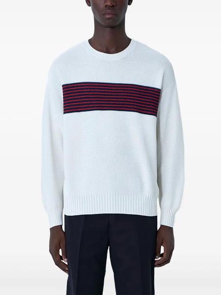  Visvim Striped-detail Crew-neck Jumper - White 
