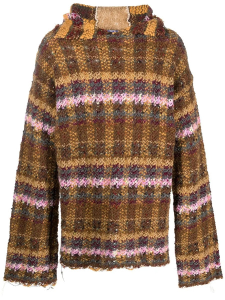  Vitelli Checked Recycled Wool Hoodie - Brown 