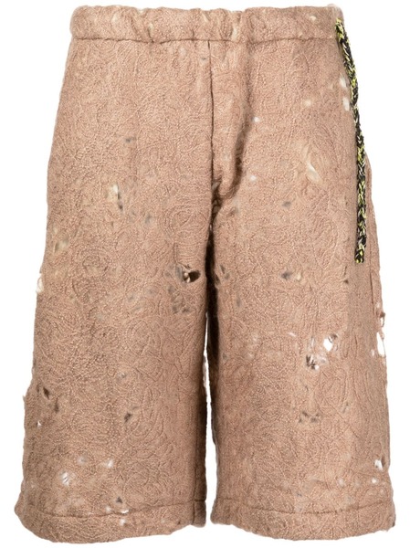  Vitelli Distressed Open-knit Shorts - Brown 