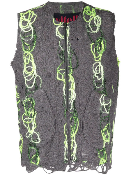  Vitelli Open-knit Distressed Zipped Waistcoat - Grey 