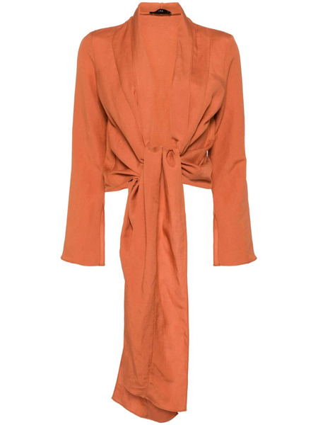 Voz Long-sleeved Wrap-design Blouse - Orange 