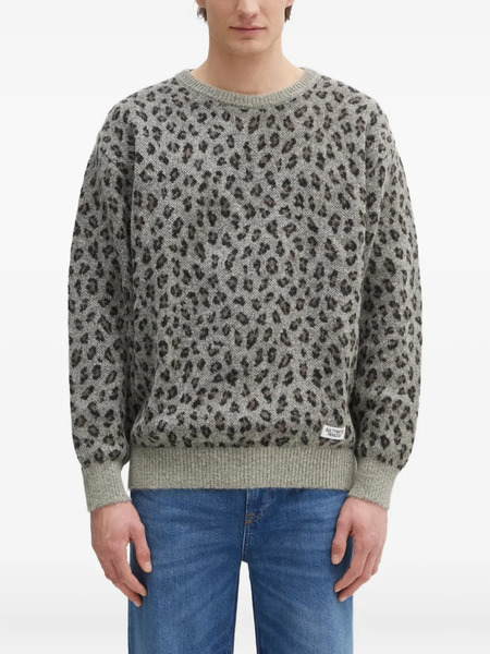  Wacko Maria Leopard-print Crew-neck Sweater - Grey 