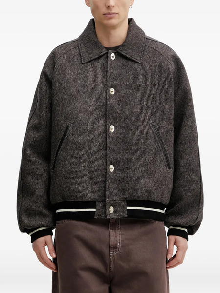  Wales Bonner Buttoned Herringbone-pattern Bomber Jacket - Grey 