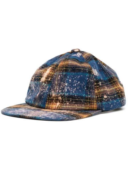  We11done Bleach-wash Checkered Cap - Blue 