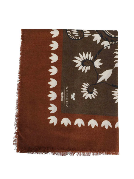  Weekend Max Mara Educata Floral-print Fringed Scarf - Brown 