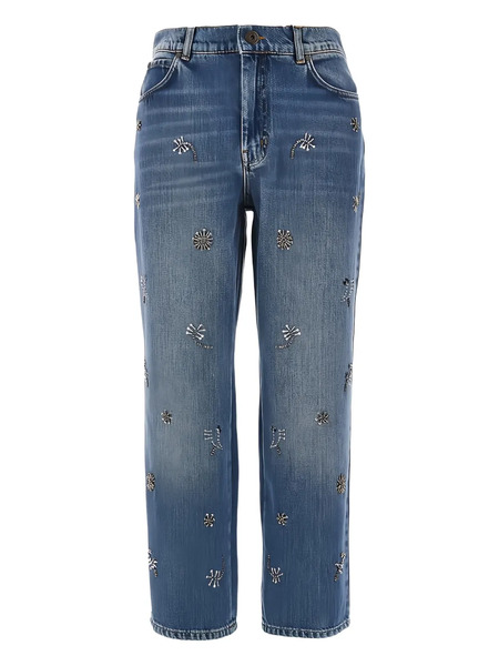  Weekend Max Mara Embellished Cotton Cropped Trousers - Blue 