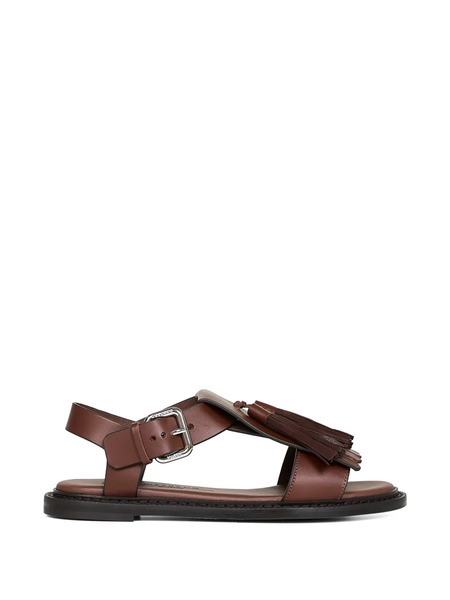  Weekend Max Mara Fringed T-bar Leather Sandals - Brown 