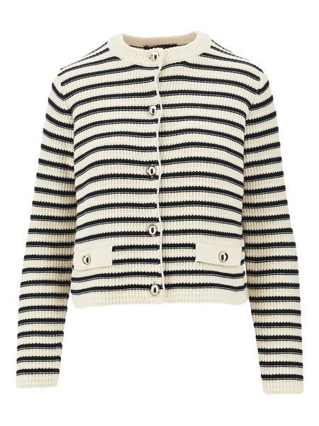  Weekend Max Mara Striped Button Cardigan - White 