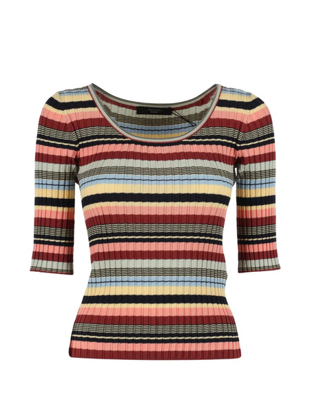  Weekend Max Mara Striped Cropped-sleeve Top - Red 