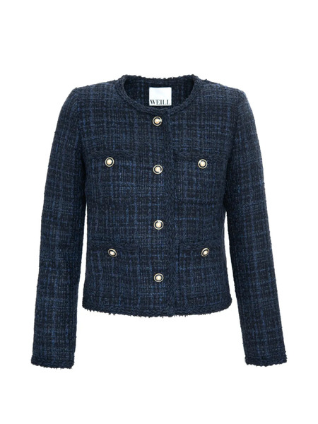  Weill Paris Braided-trim Tweed Jacket - Blue 