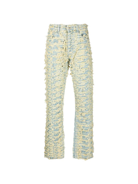  Who Decides War Distressed Logo-patch Jeans - Yellow 