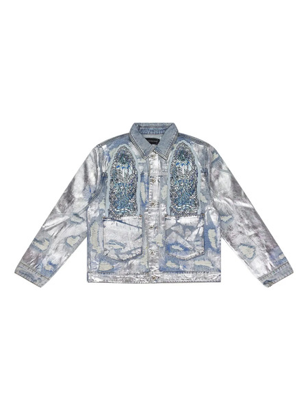  Who Decides War Heavy Metal Denim Trunker Jacket - Silver 