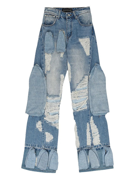  Who Decides War Multi-pocket Distressed Jeans - Blue 