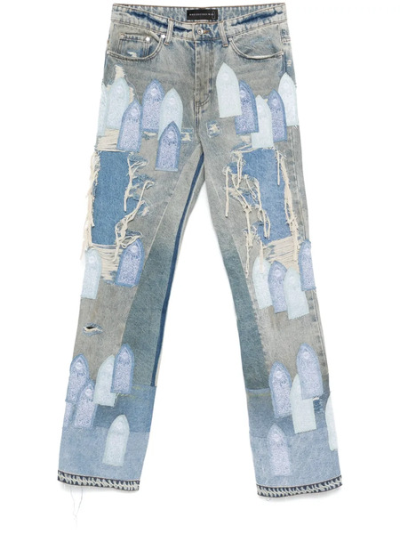  Who Decides War Patched Arch Repaired Blowout Jeans - Denim 