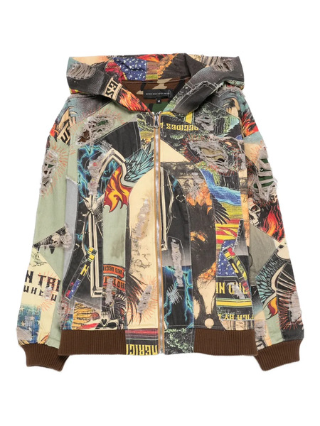  Who Decides War Patchwork Zip-up Jacket - Green 