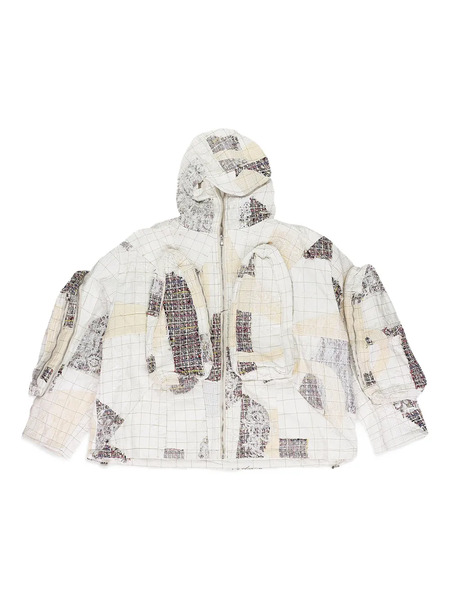  Who Decides War Tweed Patchwork Hoodid Jacket - White 