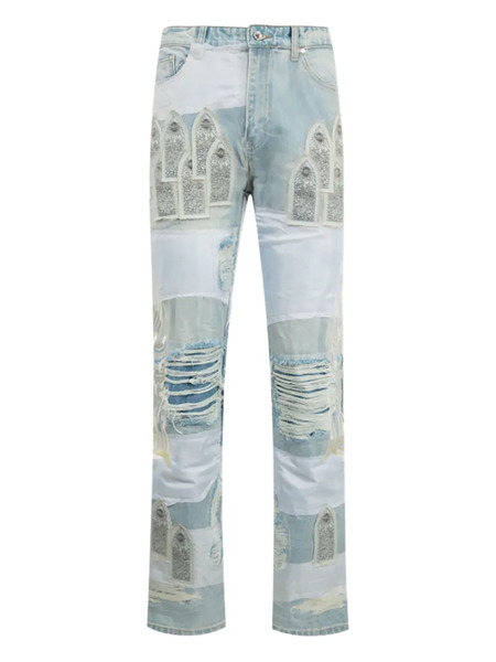  Who Decides War Winged Organza Patchwork Jeans - Blue 