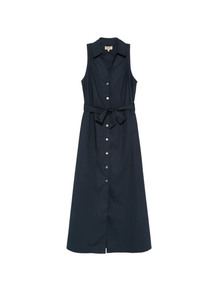  Woolrich Buttoned Belted Midi Shirt Dress - Blue 