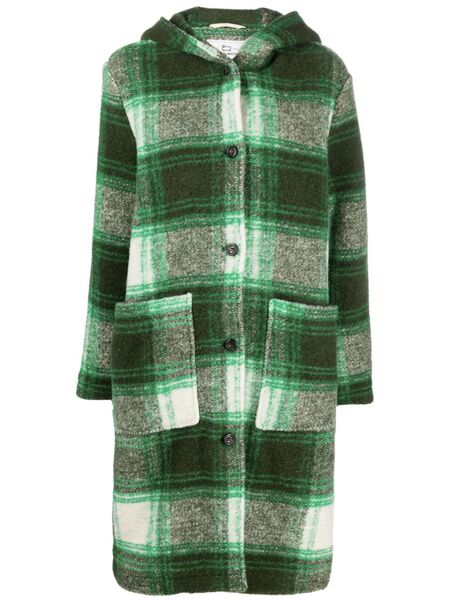 Woolrich Checked Hooded Wool-blend Coat - Green 