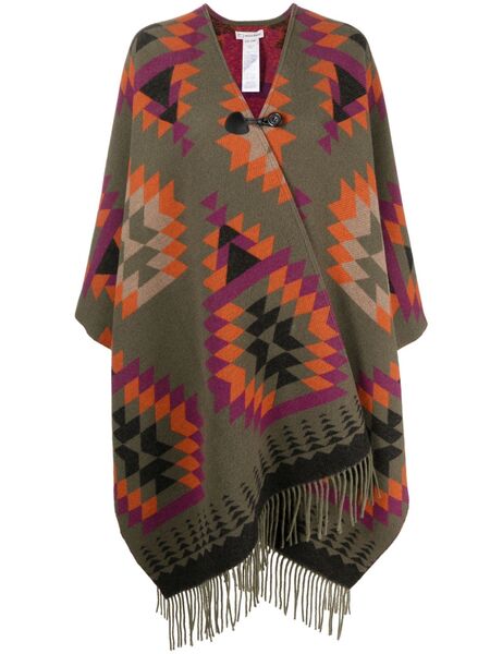  Woolrich Ikat-print Fringed Wool-blend Cape - Green 