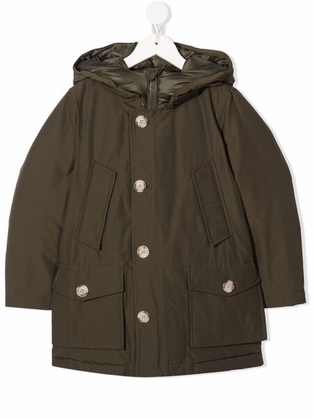  Woolrich Kids Collar-logo Hooded Puffer Jacket - Green 