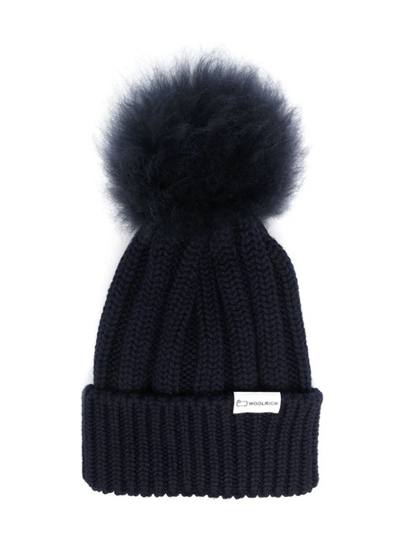  Woolrich Kids Logo-patch Pompom Beanie - Blue 