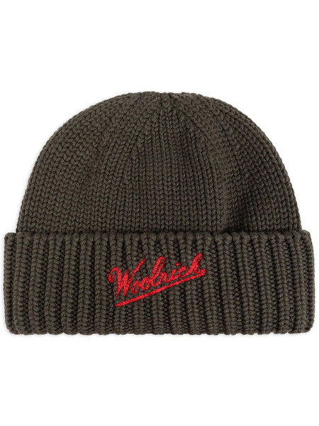  Woolrich Logo-intarsia Beanie - Green 