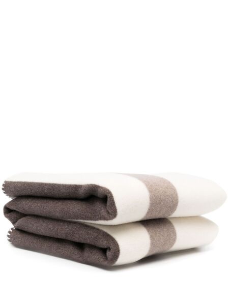  Woolrich Striped Whipstitch-trim Wool Throw - White 