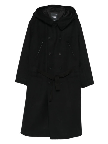  Y-3 Hooded Double-breasted Coat - Black 