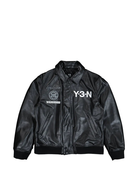 Y-3 Logo Leather Bomber Jacket - Black 