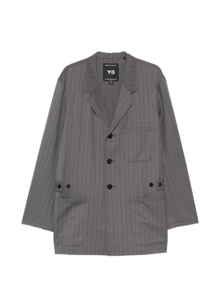  Y-3 Pinstripe-pattern Single-breasted Coat - Grey 