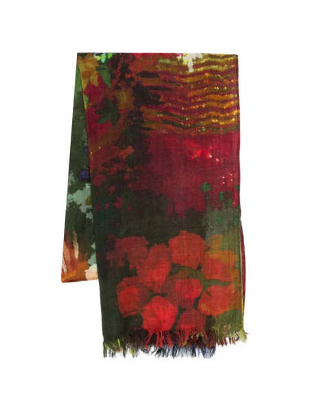  Yavi Floral-print Frayed Scarf - Red 