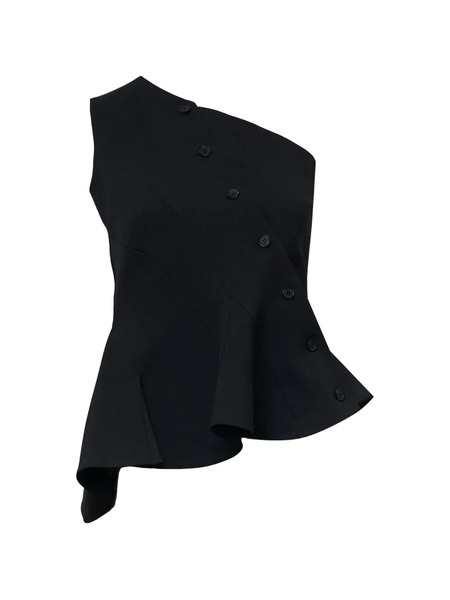  Ych Button One-shoulder Top - Black 