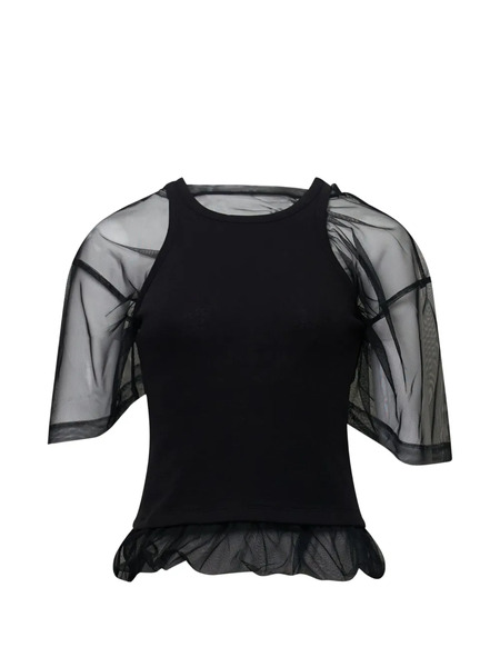  Ych Mesh-layered Blouse - Black 
