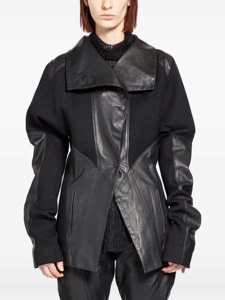  Yehuafan Asymmetric Leather Jacket - Black 