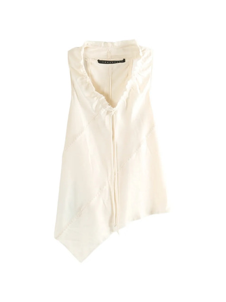  Yehuafan Ruffle Tie Top - Neutrals 