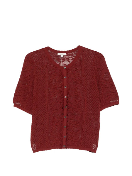  Yerse Perforated Short-sleeved Cardigan - Red 