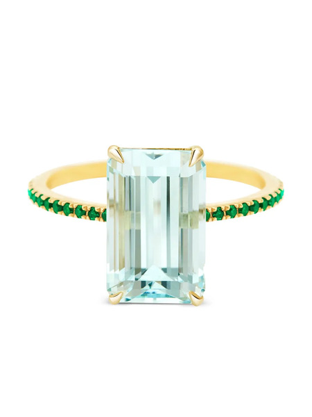  Yi Collection 18k Yellow Gold Spring Aquamarine And Emerald Ring 