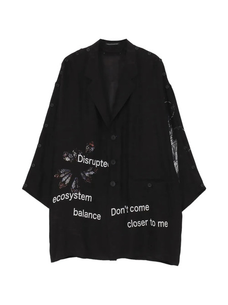 Yohji Yamamoto Buttoned Patterned Silk Jacket - Black 