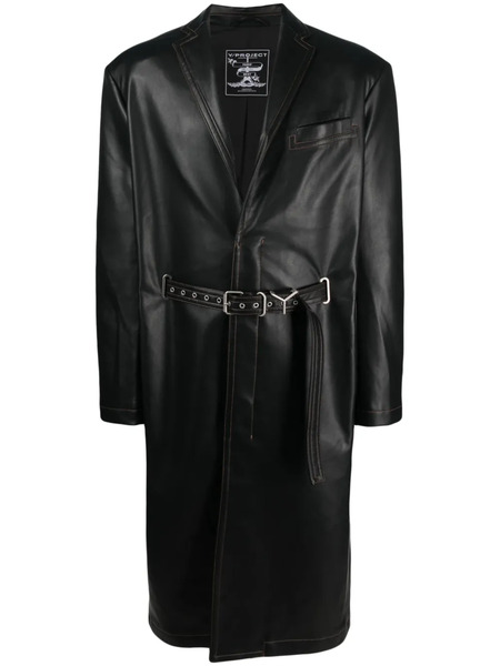  Y/project Belted Faux-leather Coat - Black 