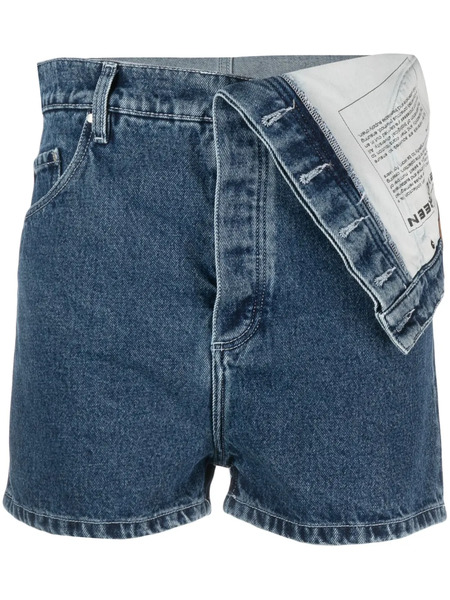  Y/project Foldover-waist Denim Shorts - Blue 