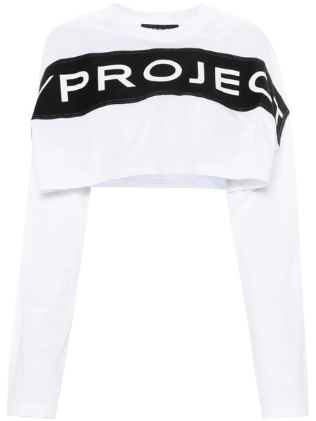 Y/project Logo-appliqué Cropped T-shirt - White 