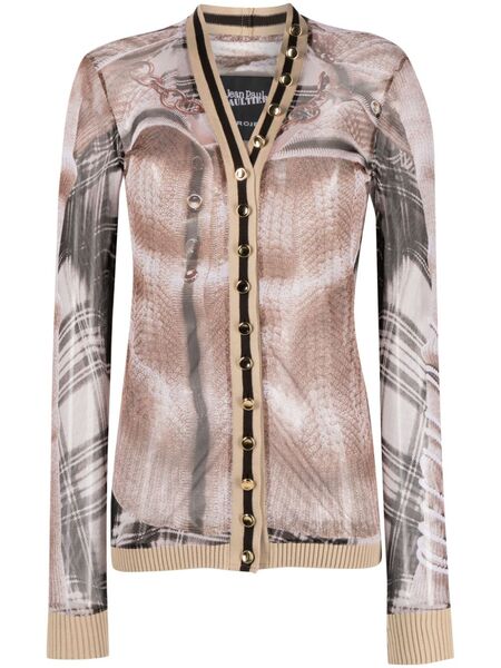  Y/project Trompe L'oeil Mesh Cardigan Top - Neutrals 