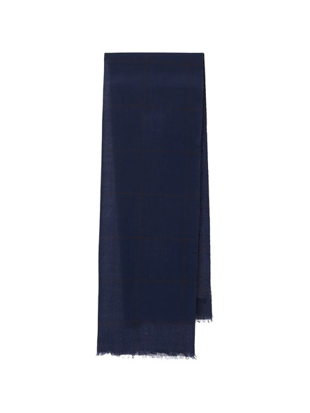  Y's Frayed Check Scarf - Blue 