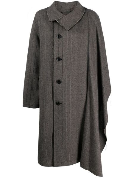  Y's Herringbone-pattern Asymmetric Coat - Grey 