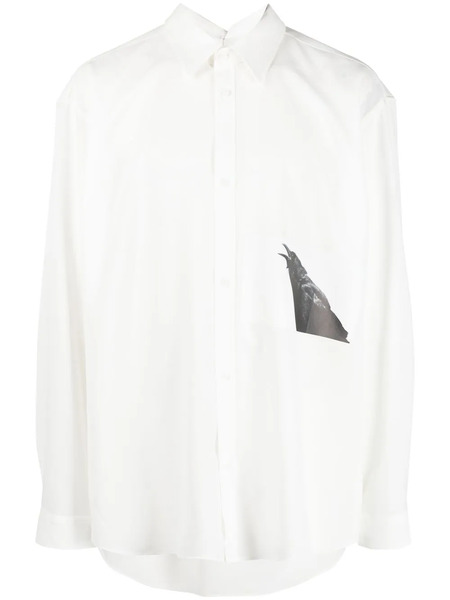  Yuiki Shimoji Crow-print Shirt Jacket - White 