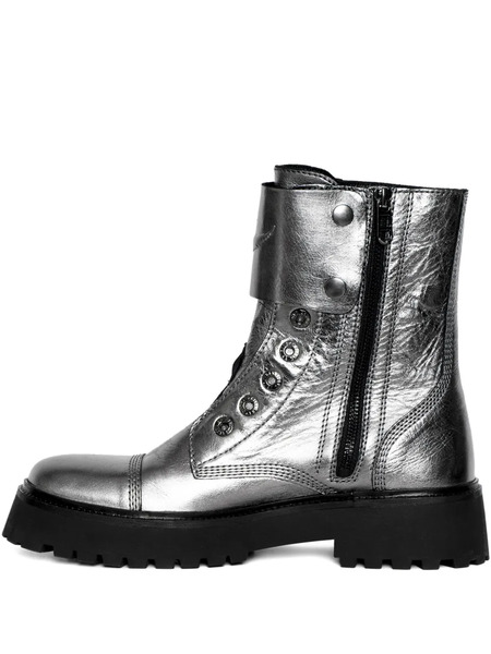  Zadig&voltaire Joe Fast Metallic-effect Leather Combat Boots - Grey 
