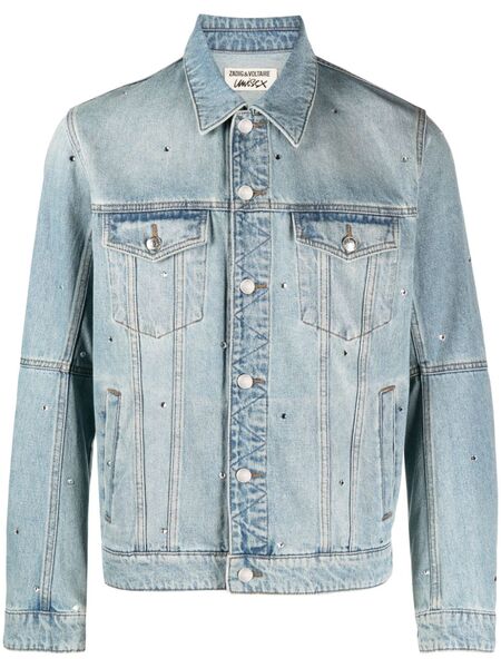  Zadig&voltaire Kasy Spread-collar Crystal Denim Jacket - Blue 