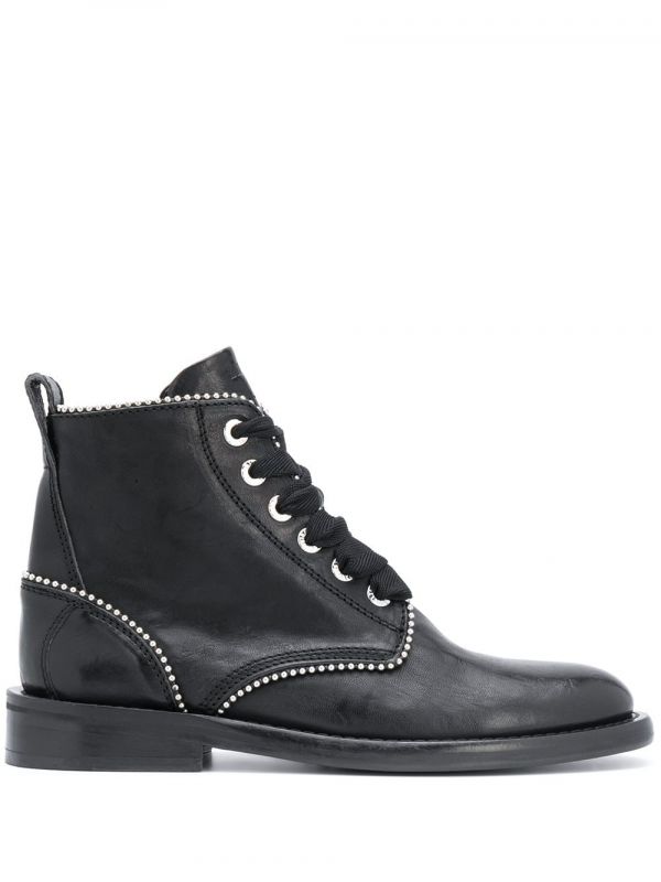  Zadig&voltaire Studded Lace-up Leather Boots - Black 